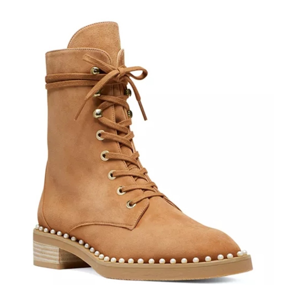 Stewart Weitzman Sondra Faux Pearl combat boots leather made in Spain size: 7